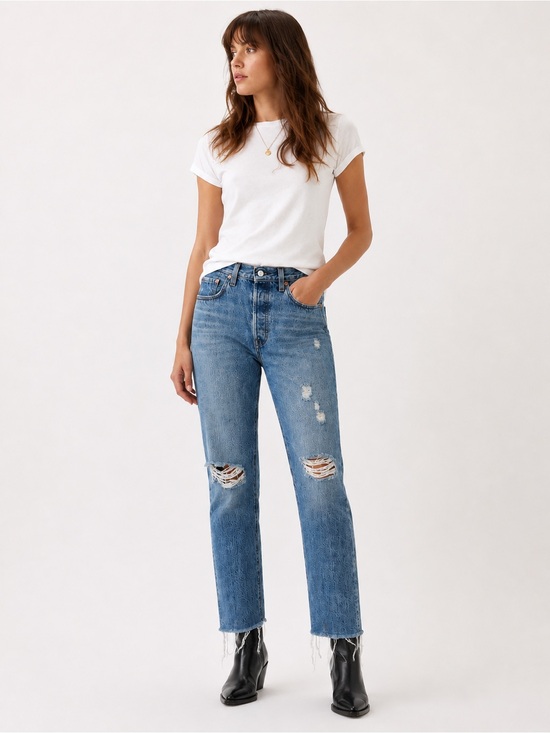 Levi's Denim - Levi’s 501 Cropped Ankle High Rise Light Wash Frayed Jeans size 31 32 Cotton